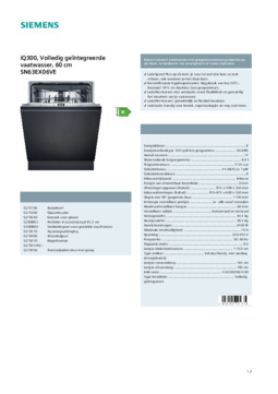 Product informatie SIEMENS vaatwasser inbouw SN63EX06VE