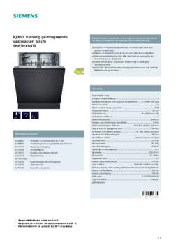 Product informatie SIEMENS vaatwasser inbouw SN63HX04TE