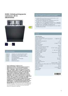 Product informatie SIEMENS vaatwasser inbouw SN63HX09UE
