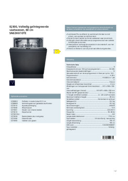 Product informatie SIEMENS vaatwasser inbouw SN63HX10TE