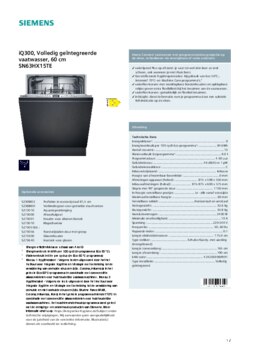 Product informatie SIEMENS vaatwasser inbouw SN63HX15TE