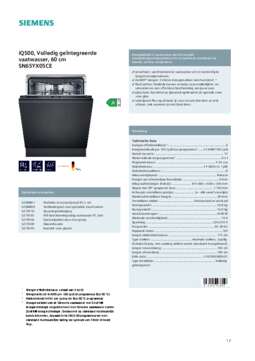 Product informatie SIEMENS vaatwasser inbouw SN65YX05CE