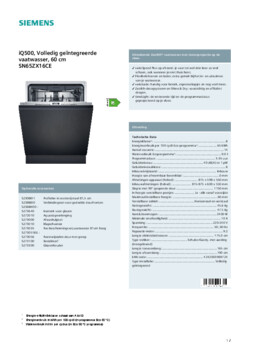 Product informatie SIEMENS vaatwasser inbouw SN65ZX16CE