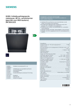 Product informatie SIEMENS vaatwasser inbouw SN73EX22CE