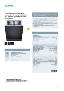 Product informatie SIEMENS vaatwasser inbouw SN73HX04TE