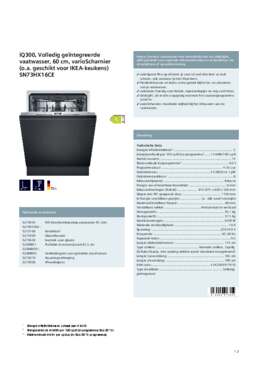 Product informatie SIEMENS vaatwasser inbouw SN73HX16CE