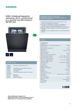 Product informatie SIEMENS vaatwasser inbouw SN75EX13CE