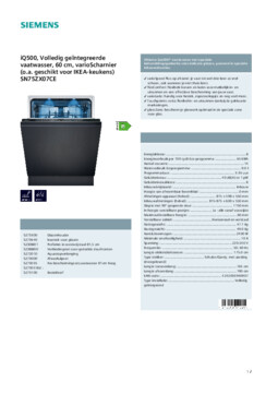 Product informatie SIEMENS vaatwasser inbouw SN75ZX07CE