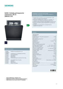 Product informatie SIEMENS vaatwasser inbouw SN85EX13CE