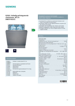 Product informatie SIEMENS vaatwasser inbouw SN85YX02CE