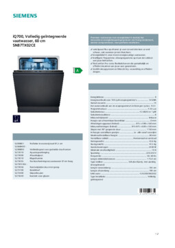 Product informatie SIEMENS vaatwasser inbouw SN87TX02CE