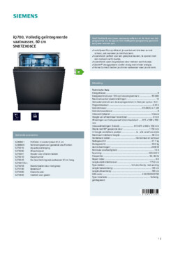 Product informatie SIEMENS vaatwasser inbouw SN87ZX06CE