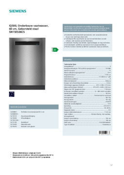 Product informatie SIEMENS vaatwasser onderbouw SN15ES06CS
