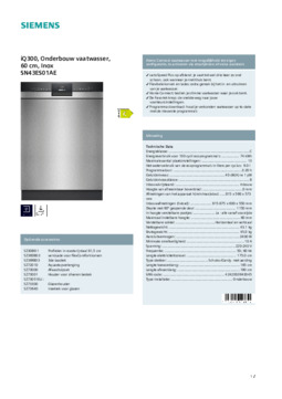 Product informatie SIEMENS vaatwasser onderbouw SN43ES01AE