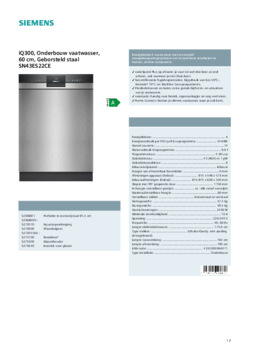 Product informatie SIEMENS vaatwasser onderbouw SN43ES22CE
