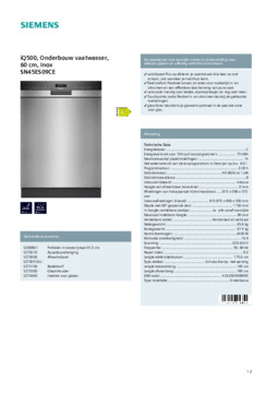 Product informatie SIEMENS vaatwasser onderbouw SN45ES09CE