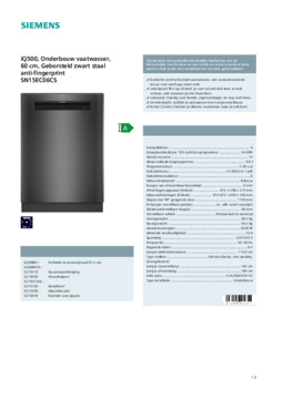 Product informatie SIEMENS vaatwasser onderbouw blacksteel SN15EC06CS