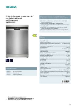 Product informatie SIEMENS vaatwasser rvs SN23HI05KE