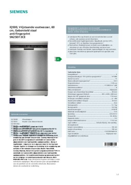 Product informatie SIEMENS vaatwasser rvs SN25EI13CE