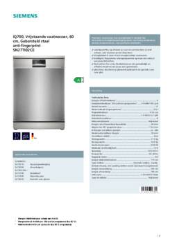 Product informatie SIEMENS vaatwasser rvs SN27TI02CE