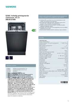 Product informatie SIEMENS vaatwasser smal inbouw SR63EX25ME