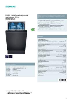 Product informatie SIEMENS vaatwasser smal inbouw SR65EX09ME