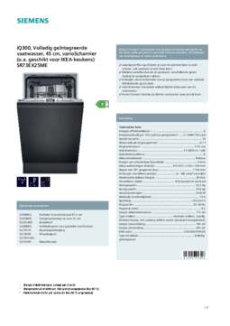 Product informatie SIEMENS vaatwasser smal inbouw SR73EX25ME