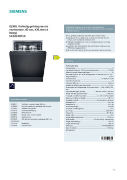 Product informatie SIEMENS vaatwasser verhoogd inbouw SX63EX01CE