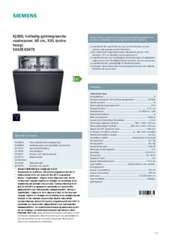 Product informatie SIEMENS vaatwasser verhoogd inbouw SX63EX04TE