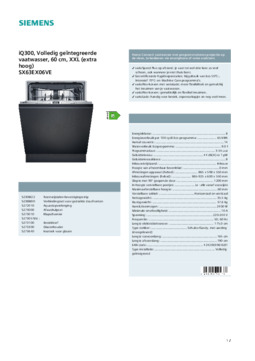 Product informatie SIEMENS vaatwasser verhoogd inbouw SX63EX06VE