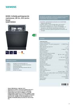 Product informatie SIEMENS vaatwasser verhoogd inbouw SX65YX05CE