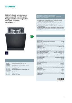 Product informatie SIEMENS vaatwasser verhoogd inbouw SX73EX22CE