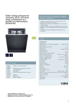 Product informatie SIEMENS vaatwasser verhoogd inbouw SX73HX16CE