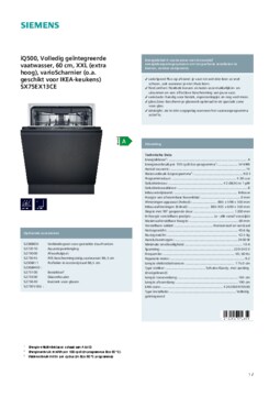 Product informatie SIEMENS vaatwasser verhoogd inbouw SX75EX13CE