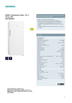 Product informatie SIEMENS vrieskast GS51NEWCV