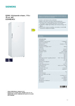 Product informatie SIEMENS vrieskast GS54NEWCV