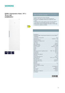 Product informatie SIEMENS vrieskast wit GS58NAWCV
