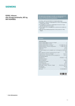 Product informatie SIEMENS was droogcombinatie inbouw WK14D490EU
