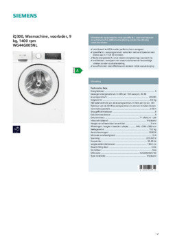 Product informatie SIEMENS wasmachine WG44G005NL