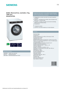 Product informatie SIEMENS wasmachine WG44G2F0NL