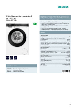 Product informatie SIEMENS wasmachine WG44G2F5NL