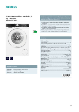 Product informatie SIEMENS wasmachine WG44G2FMNL
