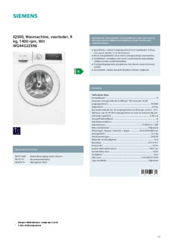 Product informatie SIEMENS wasmachine WG44G2ZENL