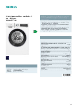 Product informatie SIEMENS wasmachine WG44G2ZLNL