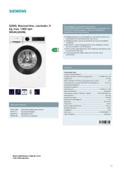 Product informatie SIEMENS wasmachine WG44J2A0NL