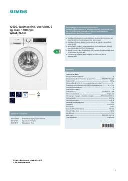 Product informatie SIEMENS wasmachine WG44J2A9NL