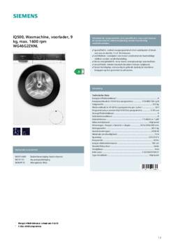 Product informatie SIEMENS wasmachine WG46G2ZKNL