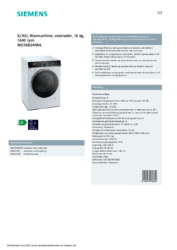 Product informatie SIEMENS wasmachine WG56B2A9NL