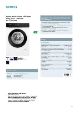 Product informatie SIEMENS wasmachine WG56H205NL