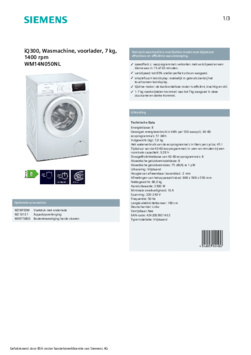Product informatie SIEMENS wasmachine WM14N050NL